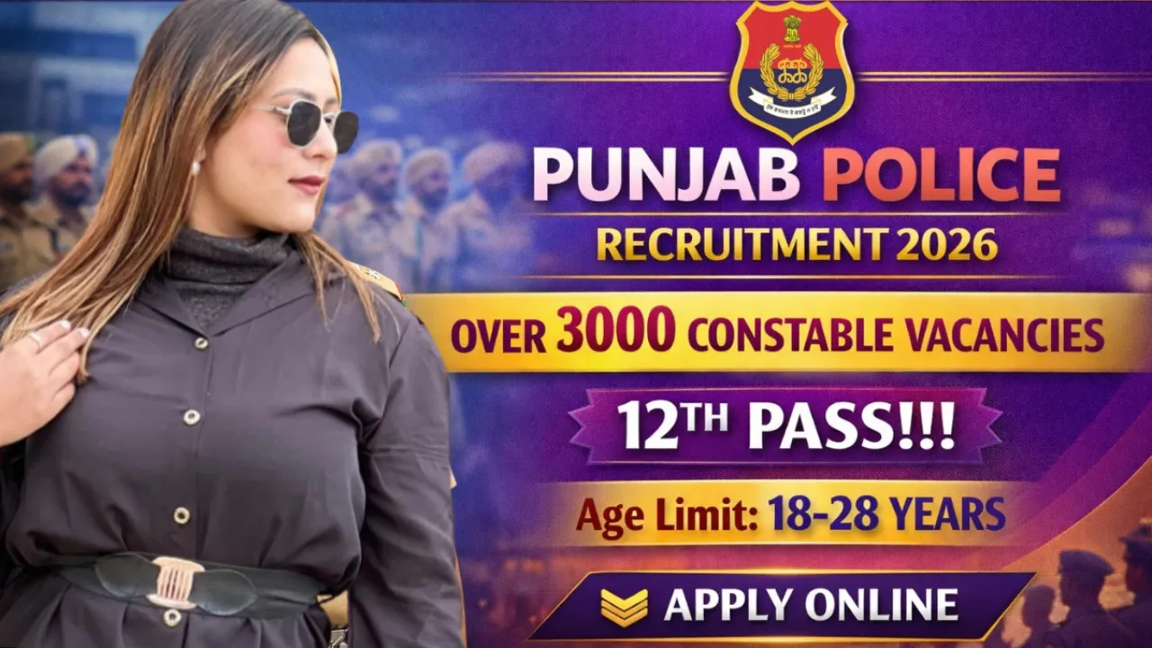 Punjab Police Constable Bharti 2026 for 3,298 Posts for 12th Pass
